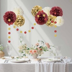 Burgundy Gold Party Decorations Maroon Dark Red Paper Fans Lanterns Pom