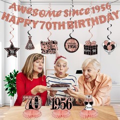 Kuxriox 11Pcs 70th Birthday Decorations Kit for Women, Rose Gold