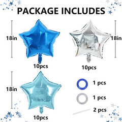 30Pcs 18 Inch Large Blue Silver Star Shape Foil Balloons Big Stars Helium Mylar
