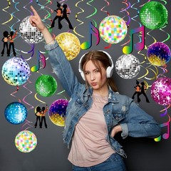 54 Pieces Disco Party Decorations Disco Ball Hanging Swirls 70s Party Hanging…