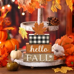 5 Pcs Fall Table Decor Reversible Maple Leaves & Pumpkin Centerpiece