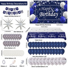 Navy Blue Birthday Decorations for Men Boys Women Girls, 80 PCS Blue and Silv…