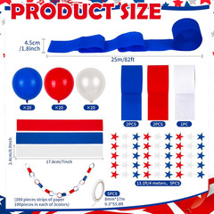 Patriotic Red Blue White Decorations 300Pcs Paper Chain Stripe 60Pcs Balloon 492