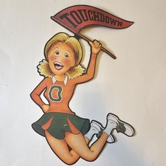 Football Cheerleader Touchdown Party Cutout Decoration, Orange & Green