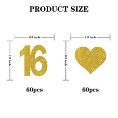 120 PCS Number 16 Confetti Gold Glitter 16th Birthday Table Scatter Decor