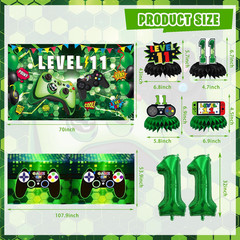 11Th Birthday Decorations for Boys, 149Pcs Green Video Game Level 11 Party Suppl
