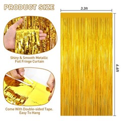 Gold Tinsel Backdrop Foil Fringe Curtains – 2 Packs Door Streamers Backdrop …