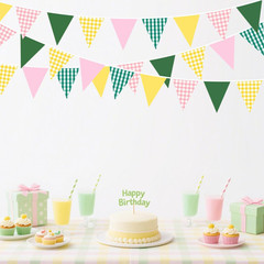 32Ft Camp Bride Party Decorations Pink Green Yellow Gingham Fabric Triangle Bann