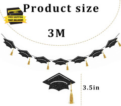 Graduation Cap Banner 2026 – Black Glitter Grad Party Decorations for Class of 2