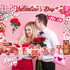 Valentines Day Photo Booth Props Red Pink Frame Heart Selfie Party Supply