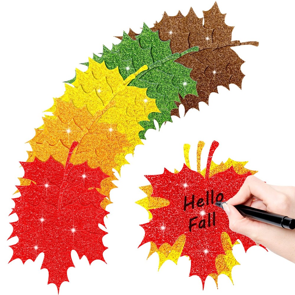 100PCS Thanksgiving Fall Leaves Bulletin Board Decoration Glitter Maple Adhesive