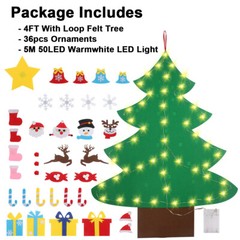 4FT DIY Felt Christmas Tree Set 36pcs Ornaments 5M 50LED String Light Xmas Decor