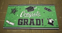 Congrats Grad 2023 Graduation Party Banner Flag Green/Black/White 73″ x 39″