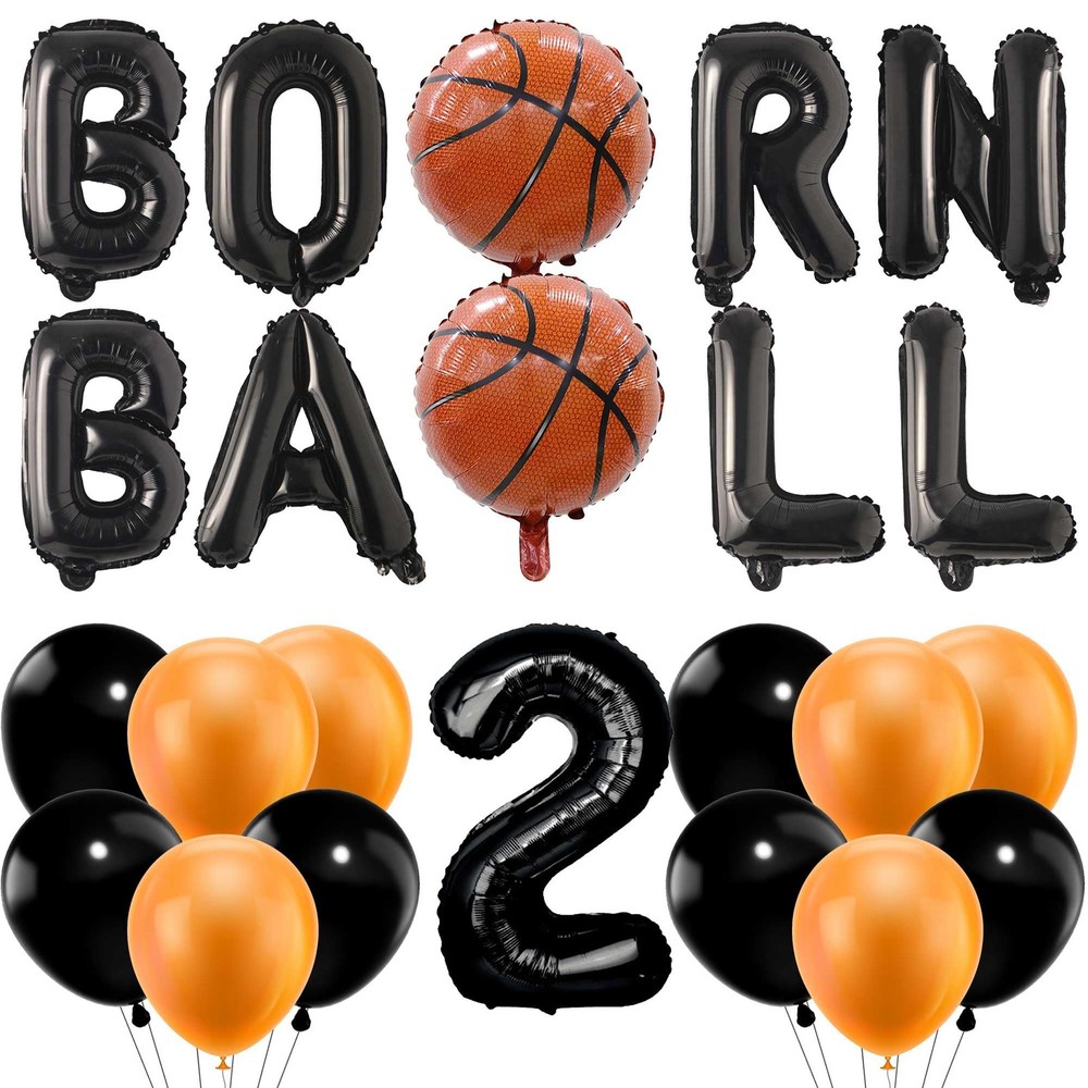 Born 2 Ball Birthday Decorations – 23 Pcs Orange And Balck Basketball Party L…