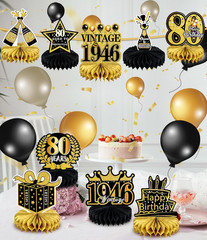 9 Pcs 80Th Birthday Decoration for Men Women Happy 80Th Birthday Honeycomb Cente