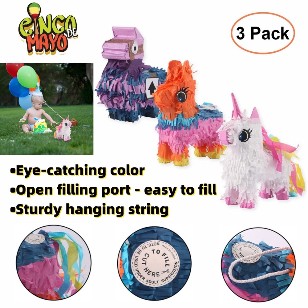 3Pcs Donkey Pinatas with Hanging Loop for Fiestas Mexican Cinco de Mayo Decor