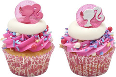 Barbie Rings, 24 Barbie Silhouette Cupcake Decorations, Pink Glitter Cake Topper