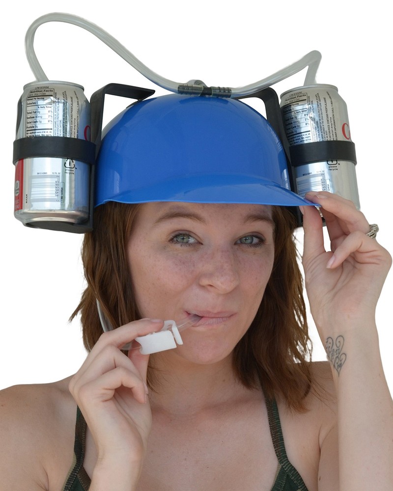Beer Soda Guzzler Helmet Drinking Party Hat, Blue