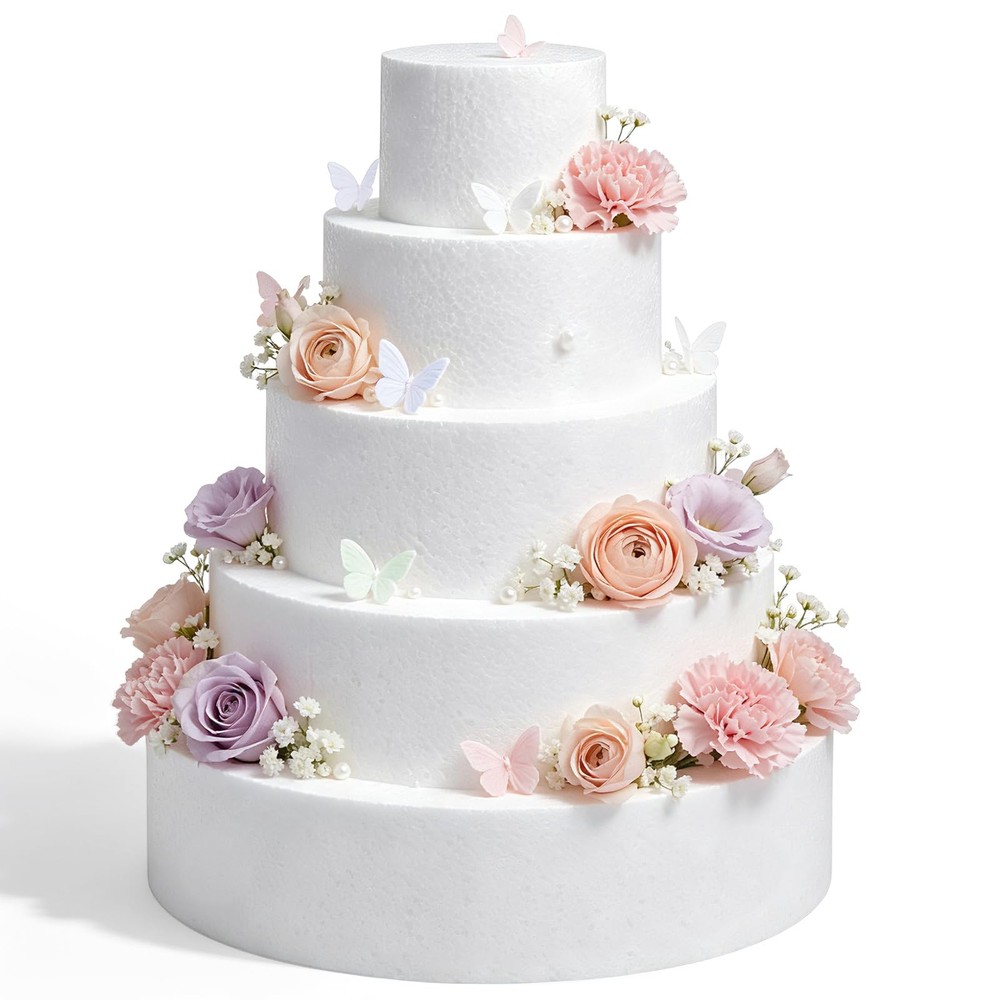 5 Tier Round Foam Cake Dummy 4/6/8/10/12 Inch Styrofoam Fake Wedding White