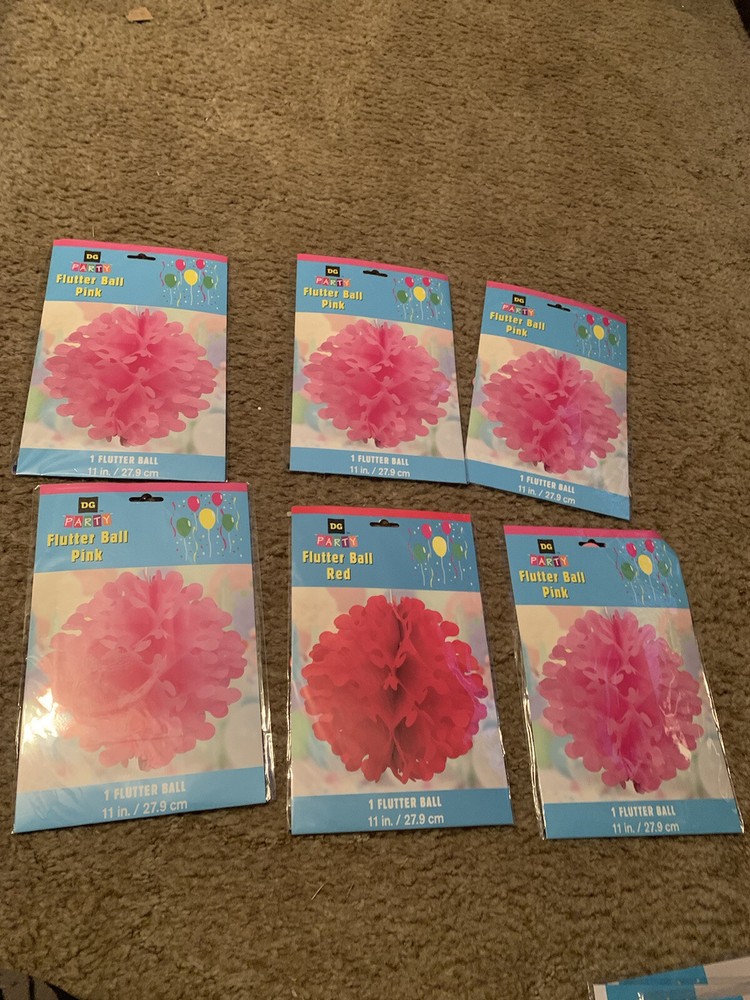 DG Party Pink Flutter Ball 11″ Dia. NEW lot of 6 – 5 pink & 1 red 