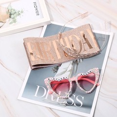 3Pcs Women’s Birthday Accessory Set Heart Glasses Glitter Shoulder Strap & Crown