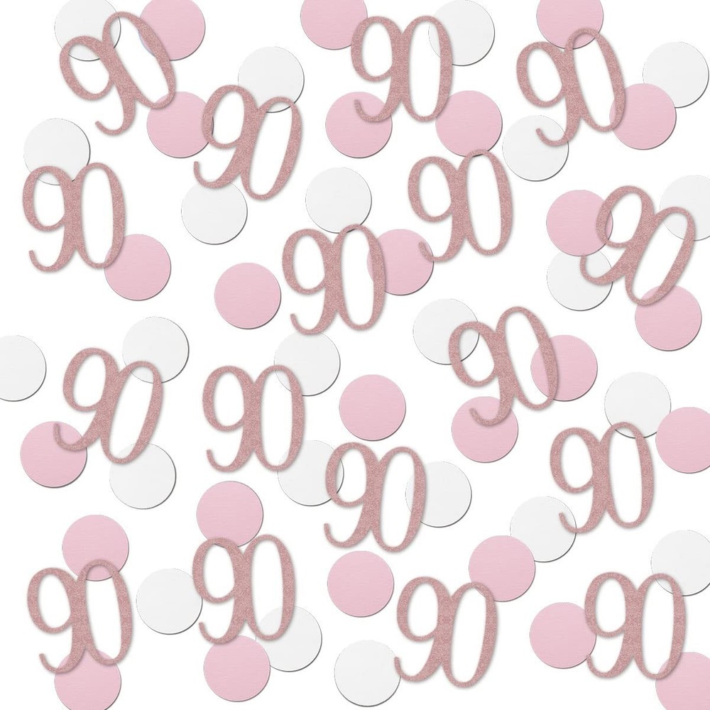 200 PCS Rose Gold 90th Glitter Birthday Number Confetti Table Decoration