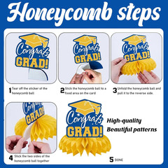 Graduation Party Decorations 2026, Blue and Gold Glitter Congrats Grad Pre-Strun