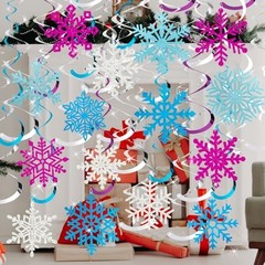 48Pcs Winter Snowflake Hanging Swirl Decorations 48 Piece Blue Purple Silver