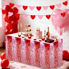 Valentines Party Decorations,2pcs Red Pink Wavy Metallic Tinsel Foil Fringe