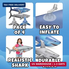 Inflatable Shark Birthday Party Decorations & Pool Toys – 4 Pack (2 Grey, 2 Blue