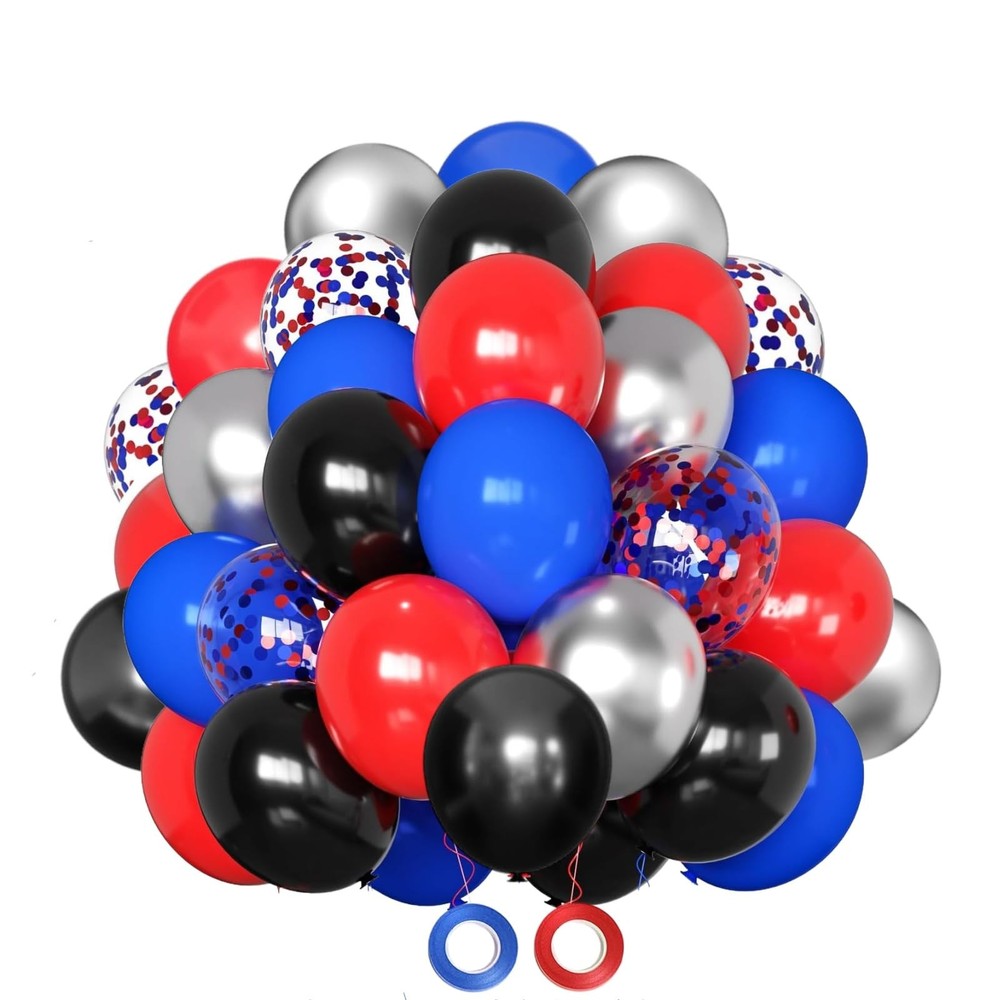 Red and Blue Balloons, 12 Inches Red Blue Black Silver Balloon for Man Boys P…
