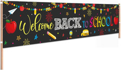 Welcome Back to School Decorations Banner Backdrop Black First Day of School Pen