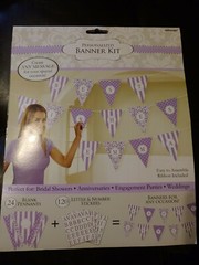 PERSONALIZED PENNANT BANNER PARTY PURPLE STRIPES POLKA DOTS
