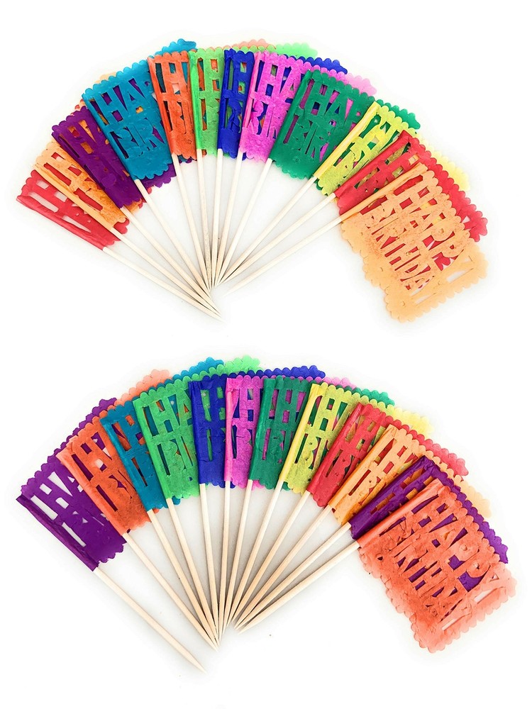 Set of 24 Pcs Multi-Colored Mini Mexican Paper Papel Picado Tissue Banner Fla…