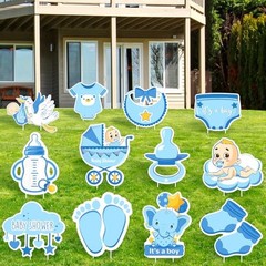 12 Pcs Blue Baby Shower Yard Decoration Its a Boy Outdoor Yard Sign with