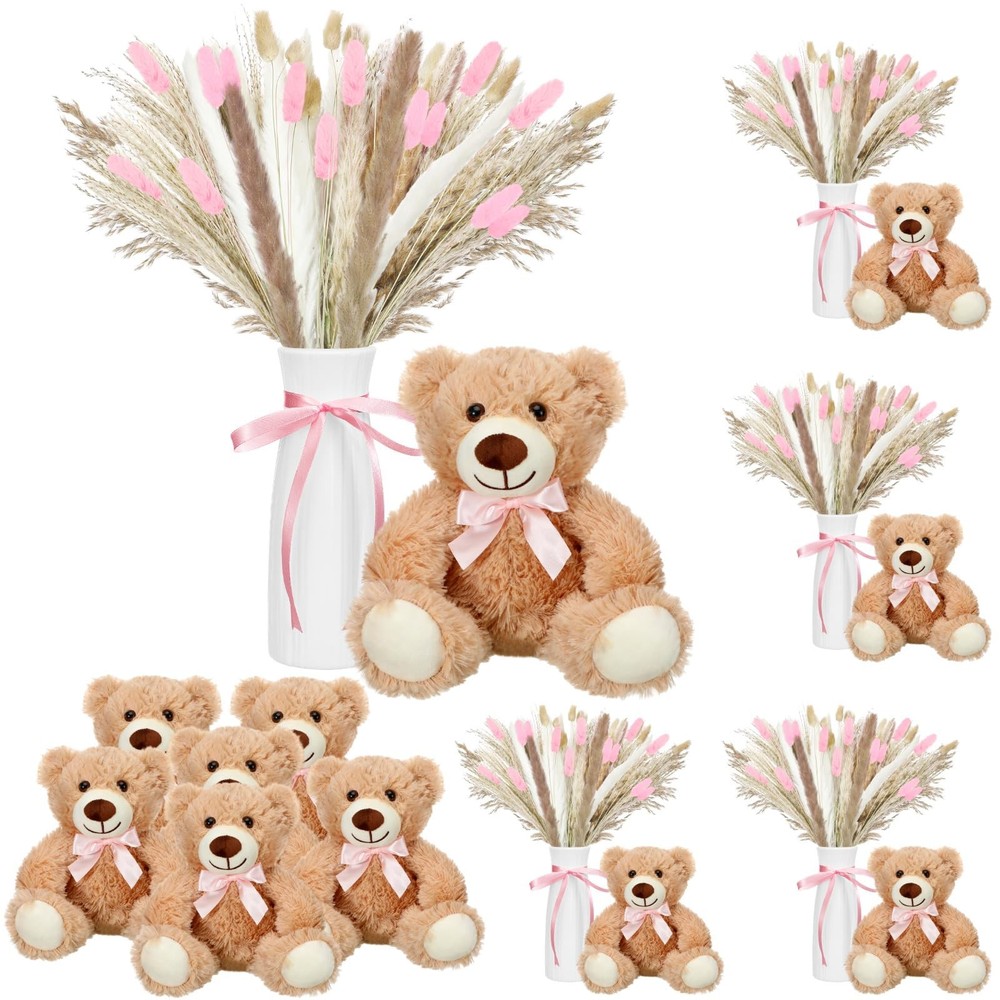 Relaxgiant 6 Sets 123 Pcs Bear Baby Shower Table Centerpieces Dried Pampas