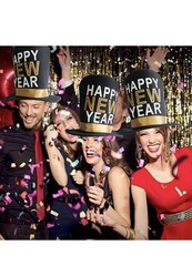 2 Pcs Black Gold Happy New Year Hat, New Year Top Hat for Men and Women