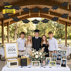 Graduation Cap Banner 2026 – Black Glitter Grad Party Decorations for Class of 2