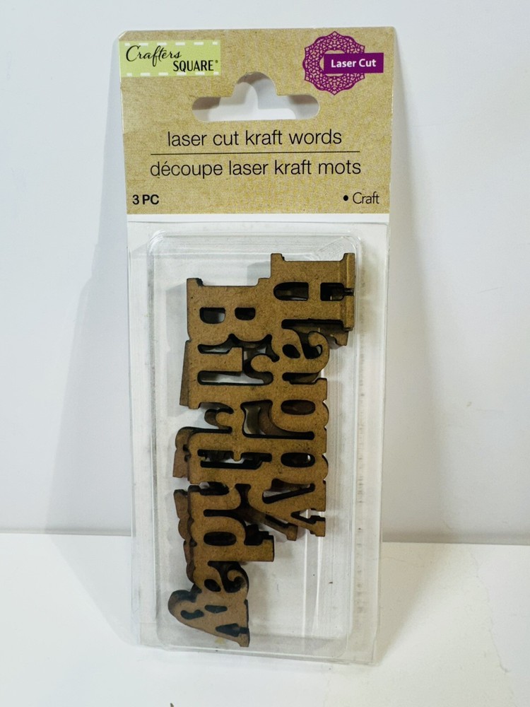 3-pack Crafter’s Square Happy Birthday Wooden Kraft Words 3.5″