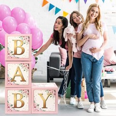 Baby Boxes with Letters Rustic Floral Pink Baby Shower Backdrop Photo Props