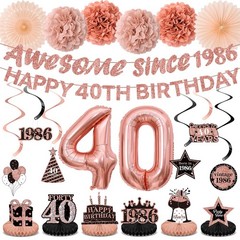 40th Birthday Decorations Kit for Women, Rose Gold Happy 40th Birthday Banner, A