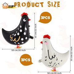6 PCS Walking Chicken Balloons, Aluminum Foil Chicken Party Decorations White A