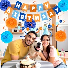 Orange Blue Birthday Decorations Set for Boys Men Women, Happy Birthday Banne…