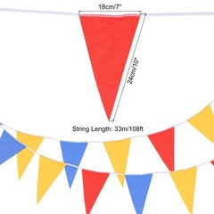 108ft Red Blue Yellow Pennant Banner Flags String Hanging 64PCS Triangle Bunt…