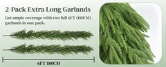 2Pcs 6Ft Artificial Norfolk Pine Garlands Artificial Christmas Garlands Greenery