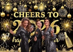 2026 New Year Backdrop Black Gold Party Decor – NYE Photography Background 7x5FT
