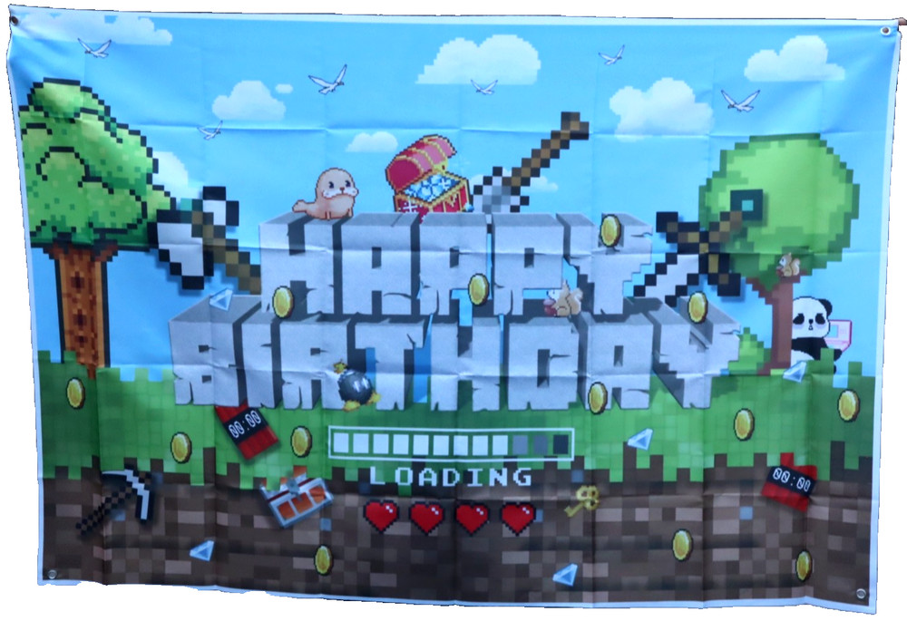 VIDEO GAME HAPPY BIRTHDAY PARTY BANNER MINECRAFT MARIO TERRARIA WALL HANG POSTER
