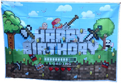 VIDEO GAME HAPPY BIRTHDAY PARTY BANNER MINECRAFT MARIO TERRARIA WALL HANG POSTER