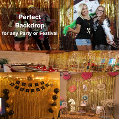GOER 3.2 Ft X 9.8 Ft Metallic Tinsel Foil Fringe Curtains Party Photo Backdrop P