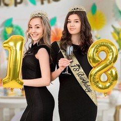 18th Birthday Decorations for Girls Gold with 18th Birthday Tiara and Sash, C…
